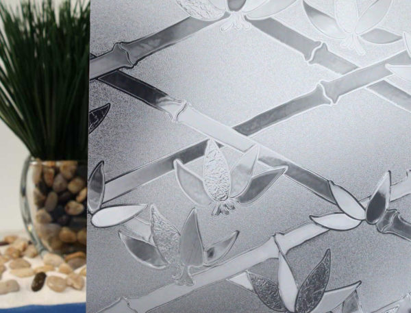 Battleship Grey Cut Glass Bamboo Flowers